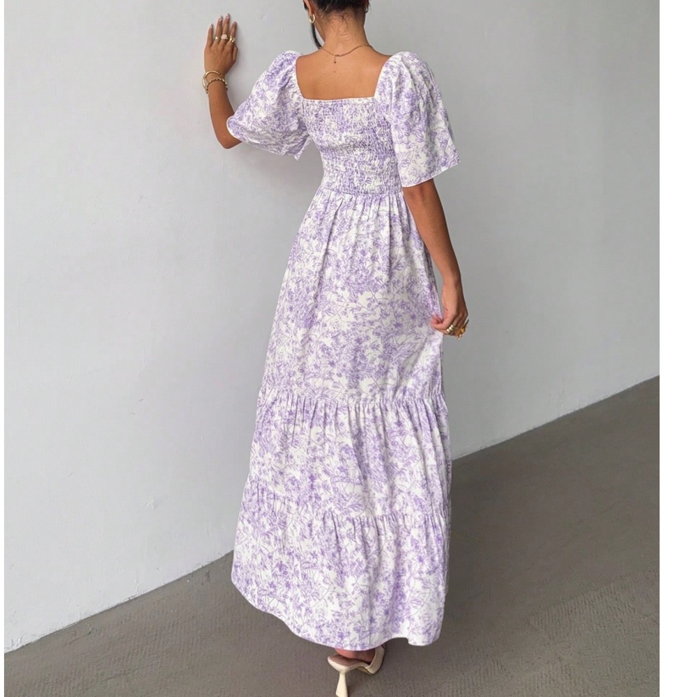 Boho Floral Print Sweetheart Neckline Butterfly Sleeve Maxi Dress - Picture 3 of 3